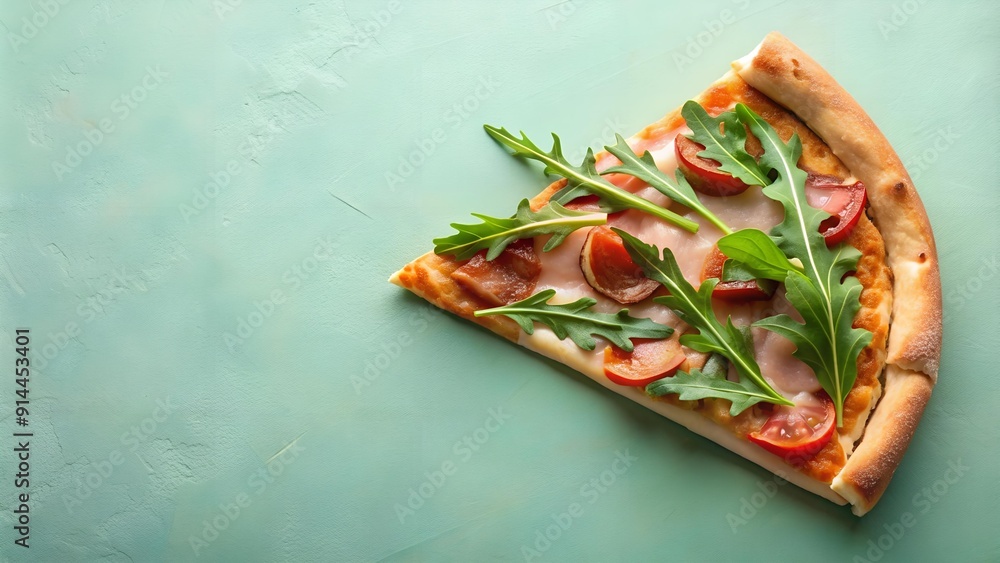 Poster a slice of simplicity: prosciutto and arugula pizza on a pastel canvas ai generated