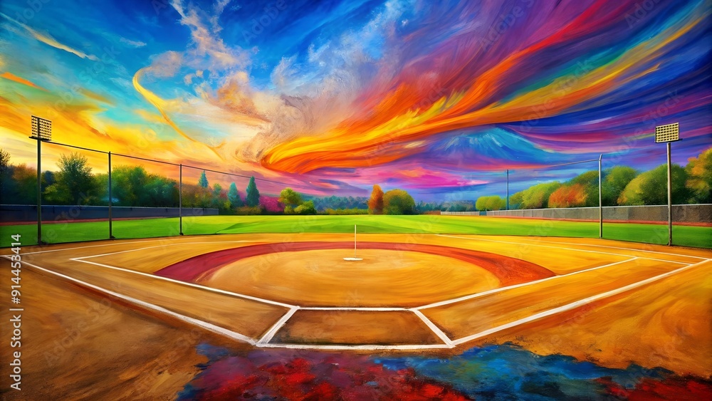 Poster a symphony of colors: abstract softball field generative ai