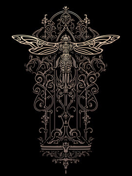 recommend clip art: Mosquito art nouveau illustration