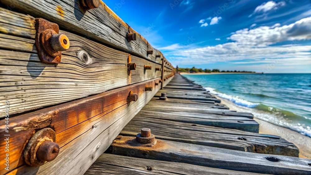 Poster sun-bleached seawall: a rustic tapestry of time ai generated