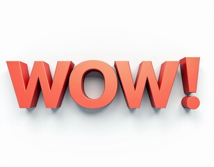 WOW word with exclamation 3D text illustration. Surprise, shock, promotion concept typography web banner design.