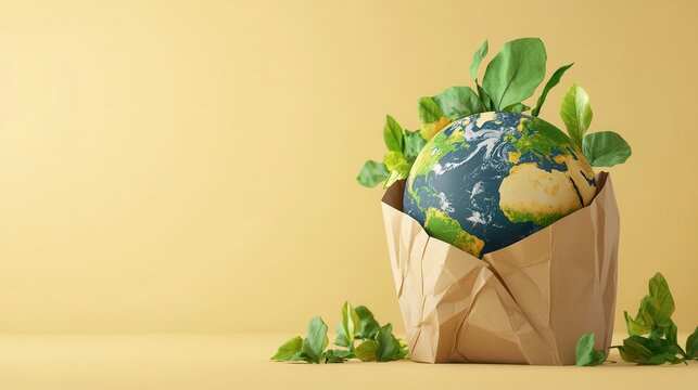 Eco-Friendly Packaging Concept for Earth Day Promotion - 3D Render Illustrating Biodegradable Paper Materials with Copy Space
