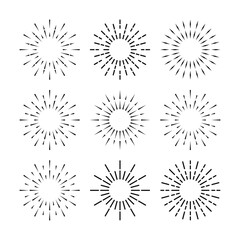 Obraz premium Set of sunset or sunrise sun burst line icons design. Premium Vector