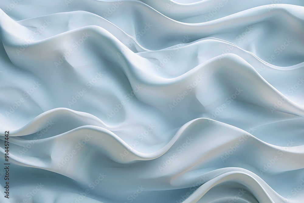 Poster a close-up of an abstract wavy pattern made from soft, light blue foam material, with each wave repr