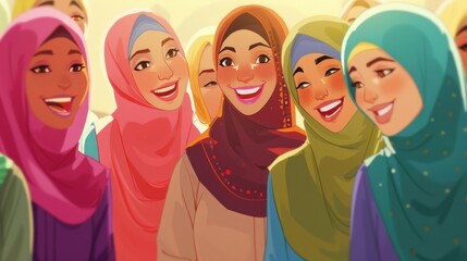 Muslim Women in Hijab Laughing and Happy