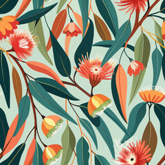 australian gum blossom eucalyptus seamless pattern