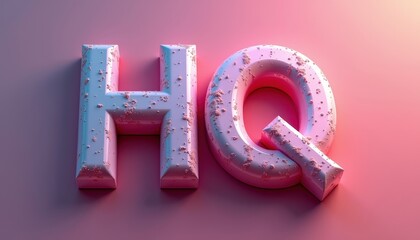 3D letters 'HQ' with a pink gradient background and speckled texture.