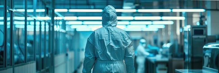 Man in PPE standing in food production plant and affirming safety Area sanitized against COVID 19
