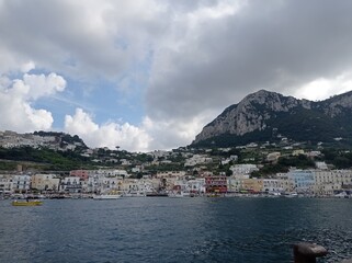 Fototapeta premium Positano Port viewed from the boat deck