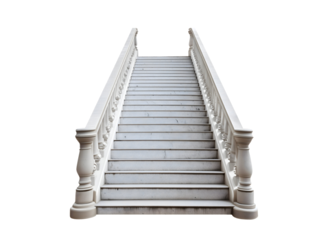 Elegant marble staircase with ornate balustrade isolated on transparent or white background - Powered by Adobe