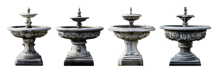 Fototapeta premium Collection set of antique fountain isolated on transparent or white background