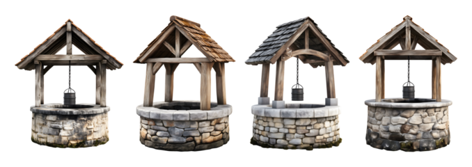 Set of water wells isolated on transparent or white background