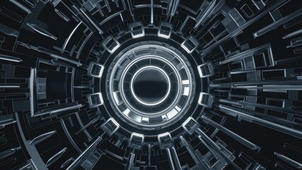 Obraz premium Monochrome Luxury Black Abstract Background Futuristic Technological Wallpaper 3D Rendering and Illustration