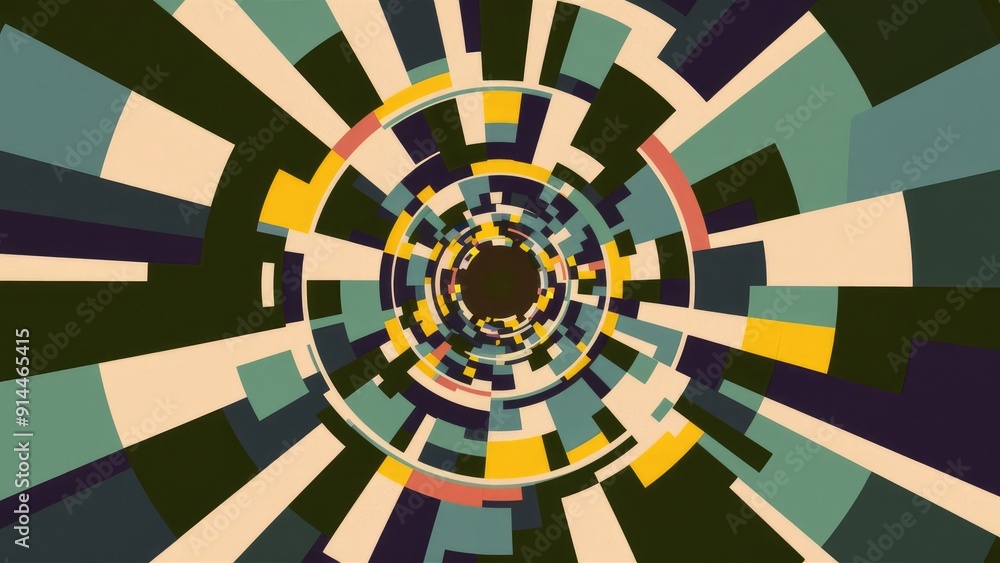Poster geometric animation featuring spinning rays and a spiral effect visual design illustrating the conce