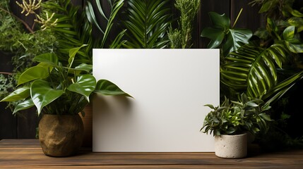 Elegant Minimalist White Card with Greenery Accents Generative AI
