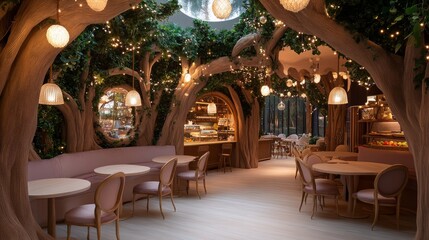 A restaurant with a tree theme