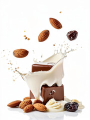 Swirl of pure milk surrounding solid piece of milk chocolate