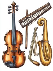 Naklejka premium Vintage Musical Instruments Illustration