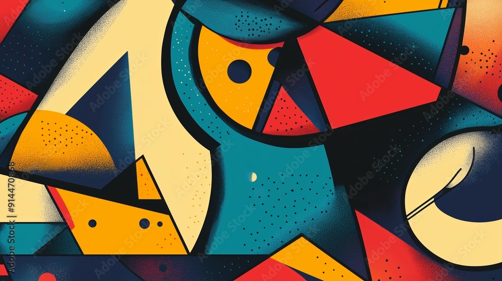 Poster dynamic colorful abstract art composed of geometric shapes on vibrant background