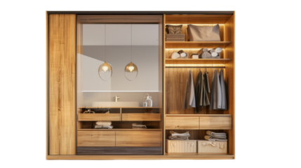 Wooden wardrobe on transparent background
