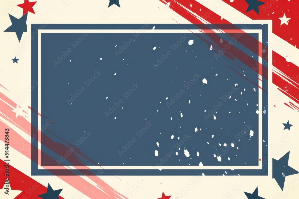 Poster red, white and blue frame illustration on a plain background with a red square shape border for an a