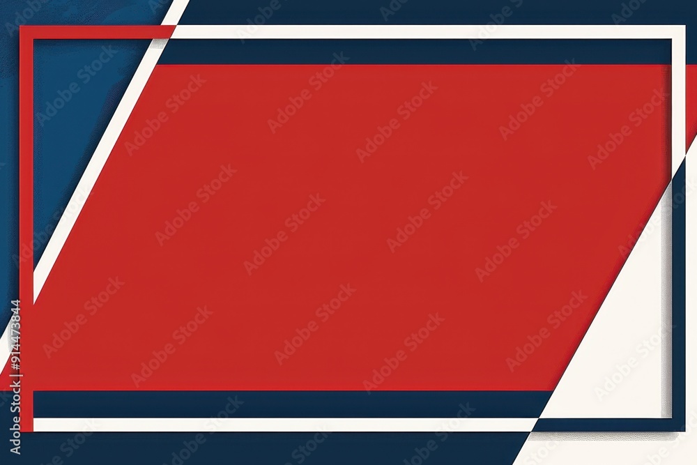 Poster red, white and blue square border graphic on a solid background, simple design with bold lines gener