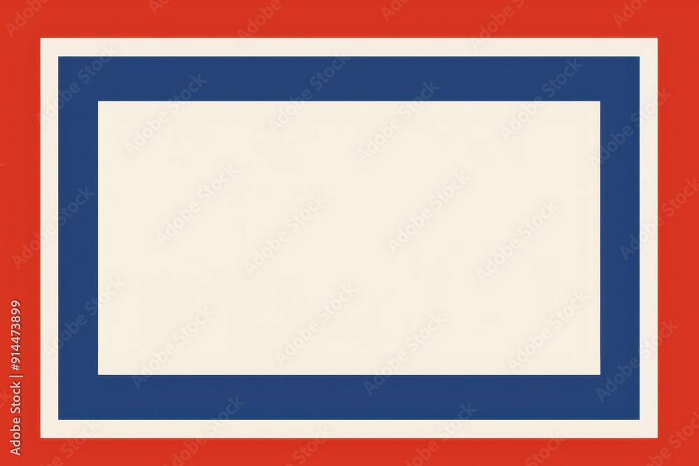 Poster red, white and blue square border graphic on a solid background, simple design with bold lines gener