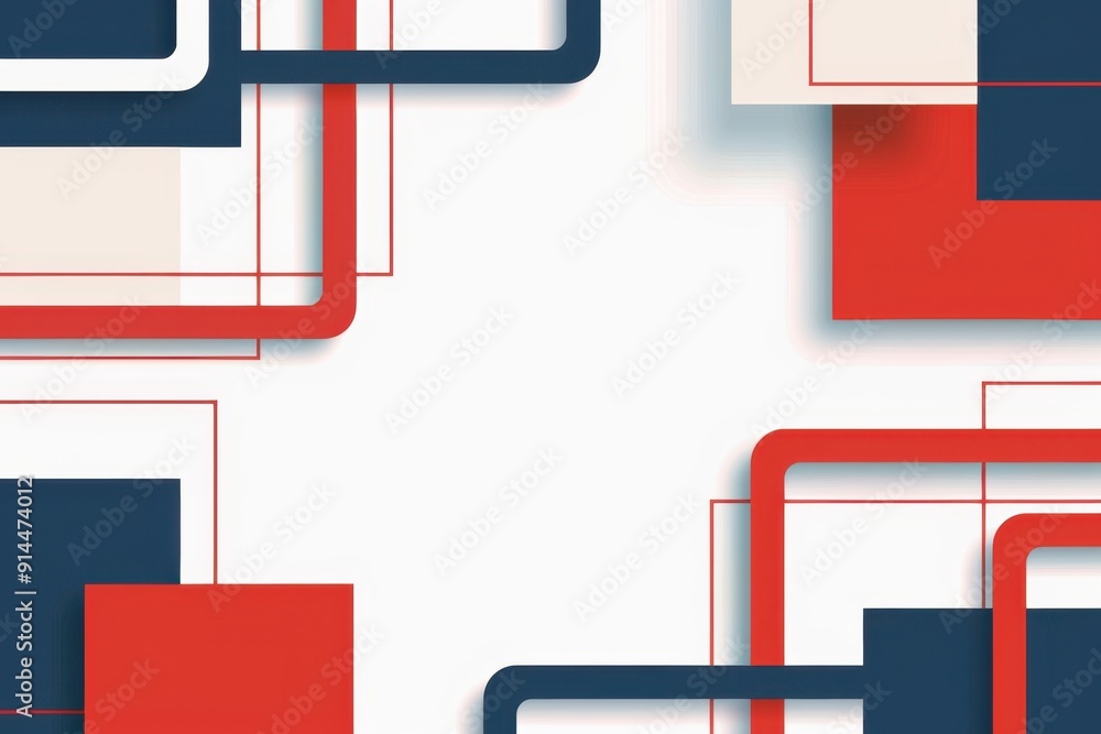 Poster red, white and blue border simple design with flat color blocks on a white background generative ai