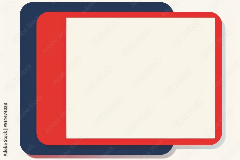 Poster red, white and blue border simple design with flat color blocks on a white background generative ai