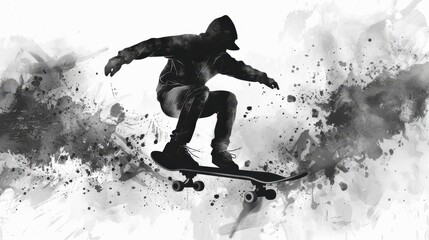 Naklejka premium Skateboarder Performing Trick in Grunge Illustration.