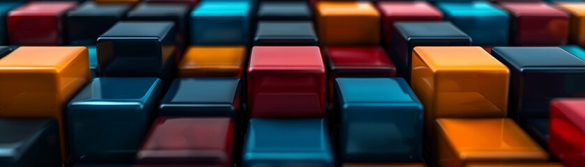 Obraz premium Cubes arranged with various signs, depicting a visual descent as each cube shows a gradual decline in height and position 8K , high-resolution, ultra HD,up32K HD