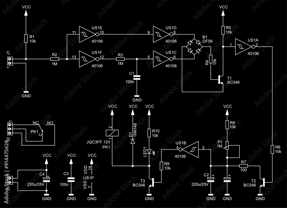 Poster schematic diagram of electronic device on sheet of paper. vector drawing electrical circuit with log