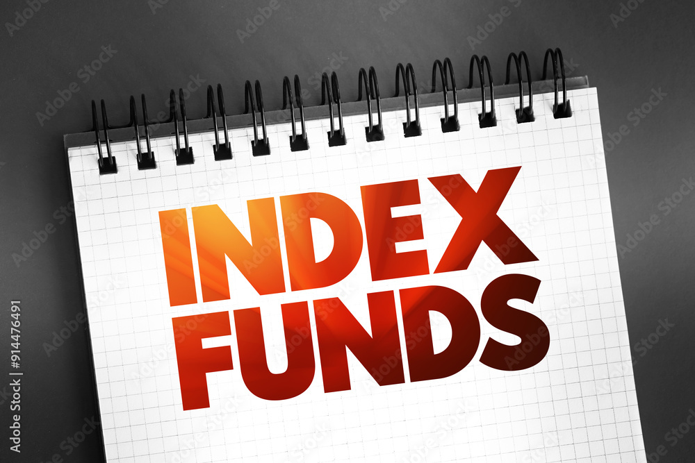 Poster index funds text on notepad, concept background