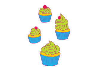 set of cupcakes isolated