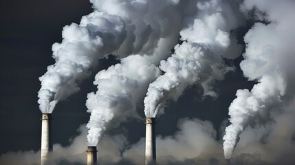 Industrial Smoke Stacks Emitting Pollution Against Sky, Environmental Impact