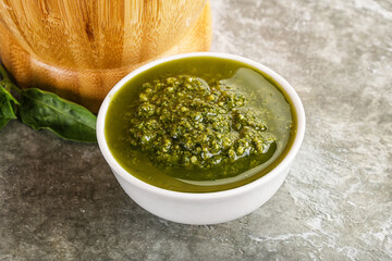 Homemade vegetarian basil pesto sauce