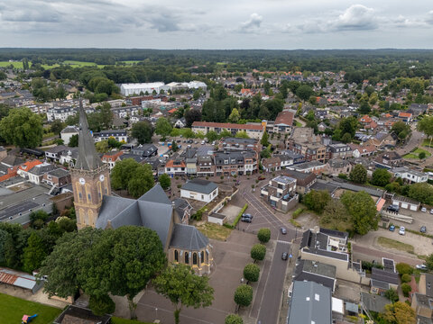 Aerial drone photo of the church and town center in Heerde, the Netherlands