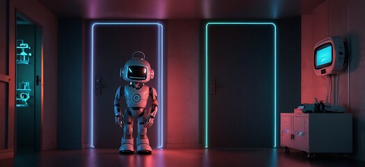 Future Robotic gamer room with colorful neon lights