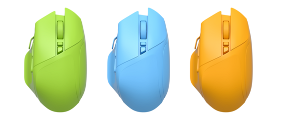 Set of wireless gaming computer mouse isolated on white background with clipping path. 3d render of live streaming gear for cloud gaming and gamer workspace concept