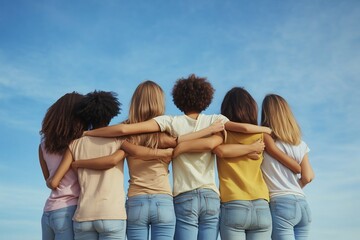 Group of Friends Embracing Each Other While Watching a Scenic Sunset Outdoors