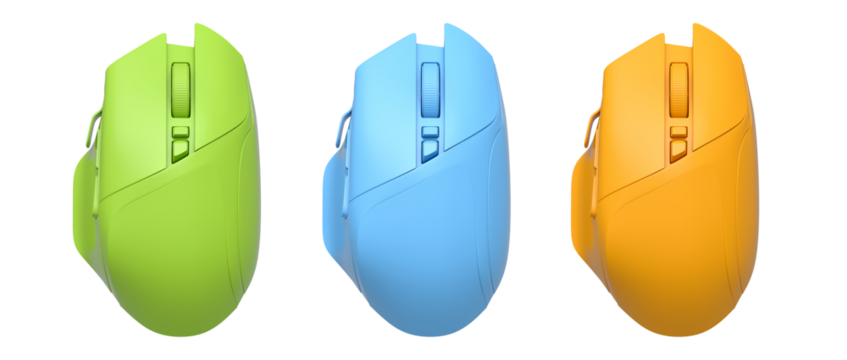 Set of wireless gaming computer mouse isolated on white background with clipping path. 3d render of live streaming gear for cloud gaming and gamer workspace concept