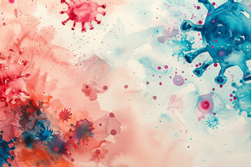 Obraz premium A watercolor painting of a virus with a pink and blue background