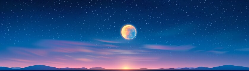 Obraz premium A stunning sapphire blue evening sky with a bright lemon yellow moon, creating a dramatic and eyecatching celestial scene 8K , high-resolution, ultra HD,up32K HD