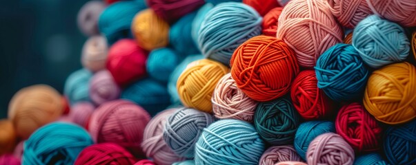 Fototapeta premium Stack of colorful yarn balls, 4K hyperrealistic photo