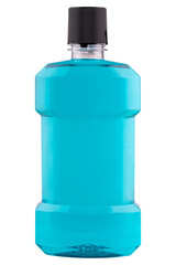 Mouthwash antiseptic. Classic plastic bottle with cool mint mouthwash, alcohol kills 99.9% of...