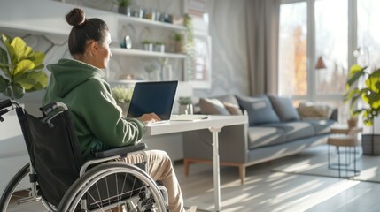 The wheelchair user at laptop