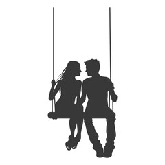 Silhouette Couple Sharing Intimate Moment on Swing