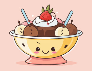Cartoon Neapolitan banana split bowl 