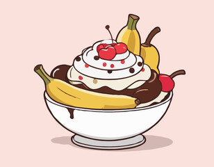 Cartoon Neapolitan banana split bowl 