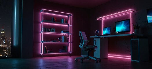 Future Robotic gamer room with colorful RGB lights